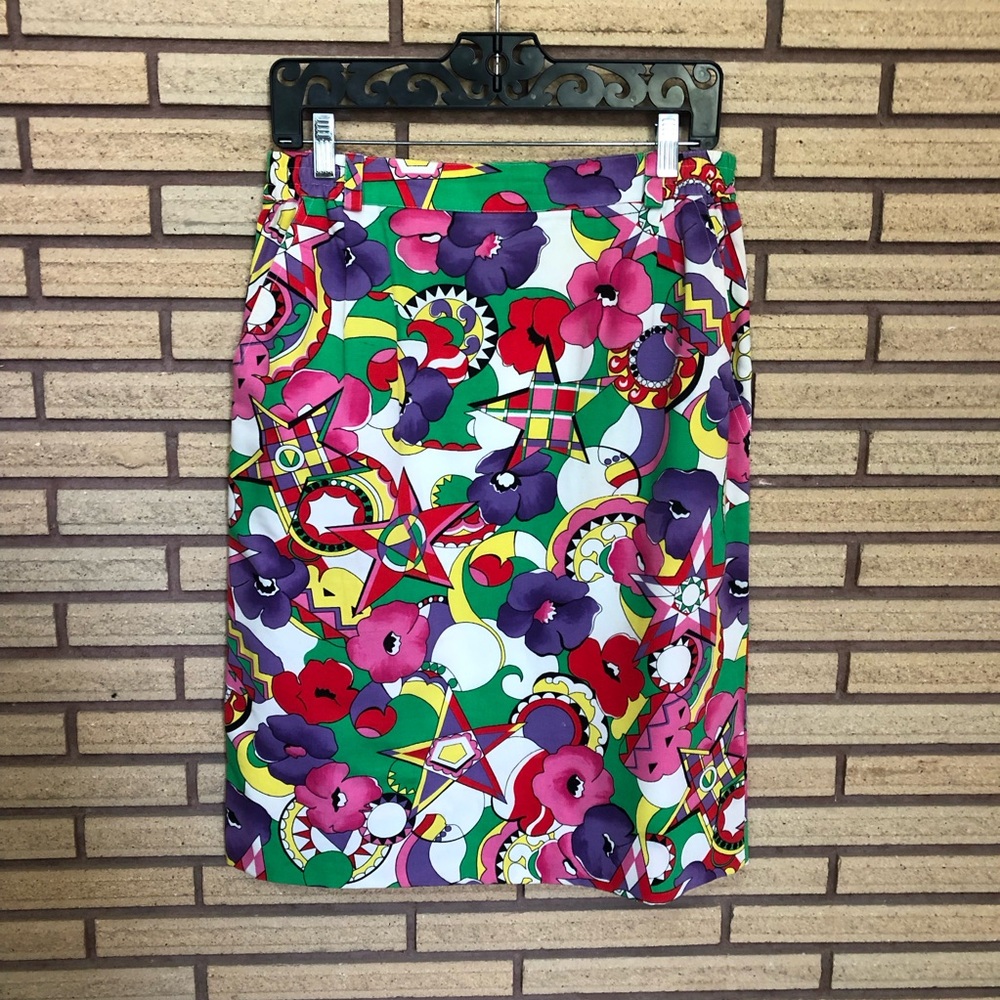 80's Geometric/Floral Skirt - Size 6 - 8 - Vintage Skirt - Women's Midi Skirt